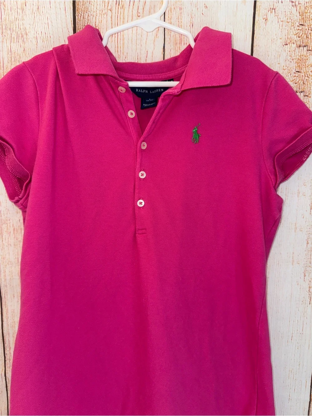 Ralph Lauren Girls' Hot Pink Polo Dress with Navy Stripe Hem, Tennis L 12/14